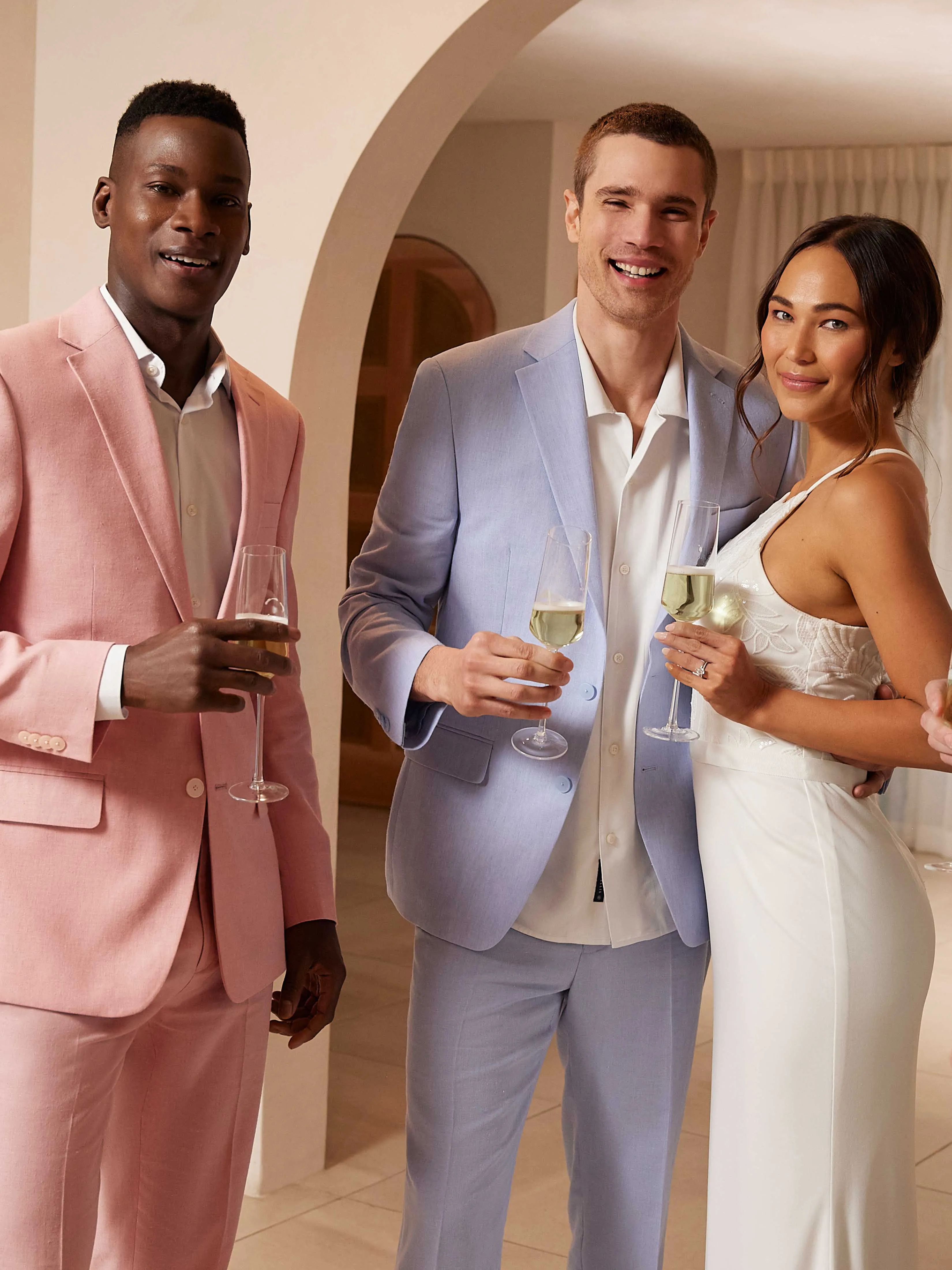 Slim Fit Light Pink Linen Blend Suit