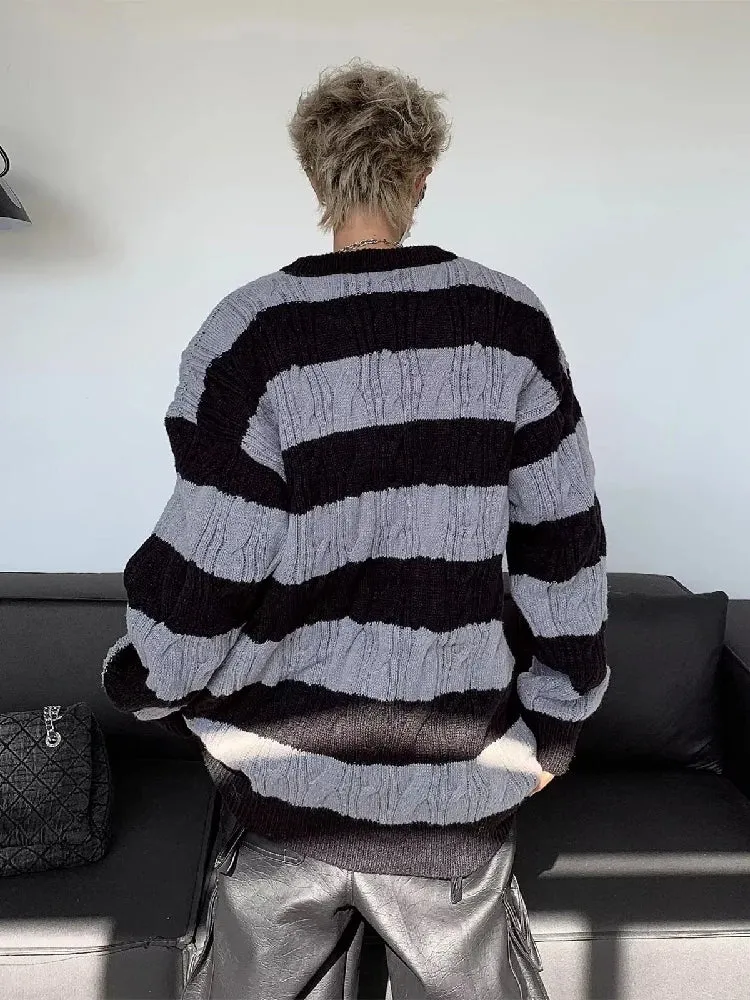 Stripe Fried Dough Twists Sweater Men's Autumn and Winter New Fashion Brand Loose Versatile Color Matching Knit Coat