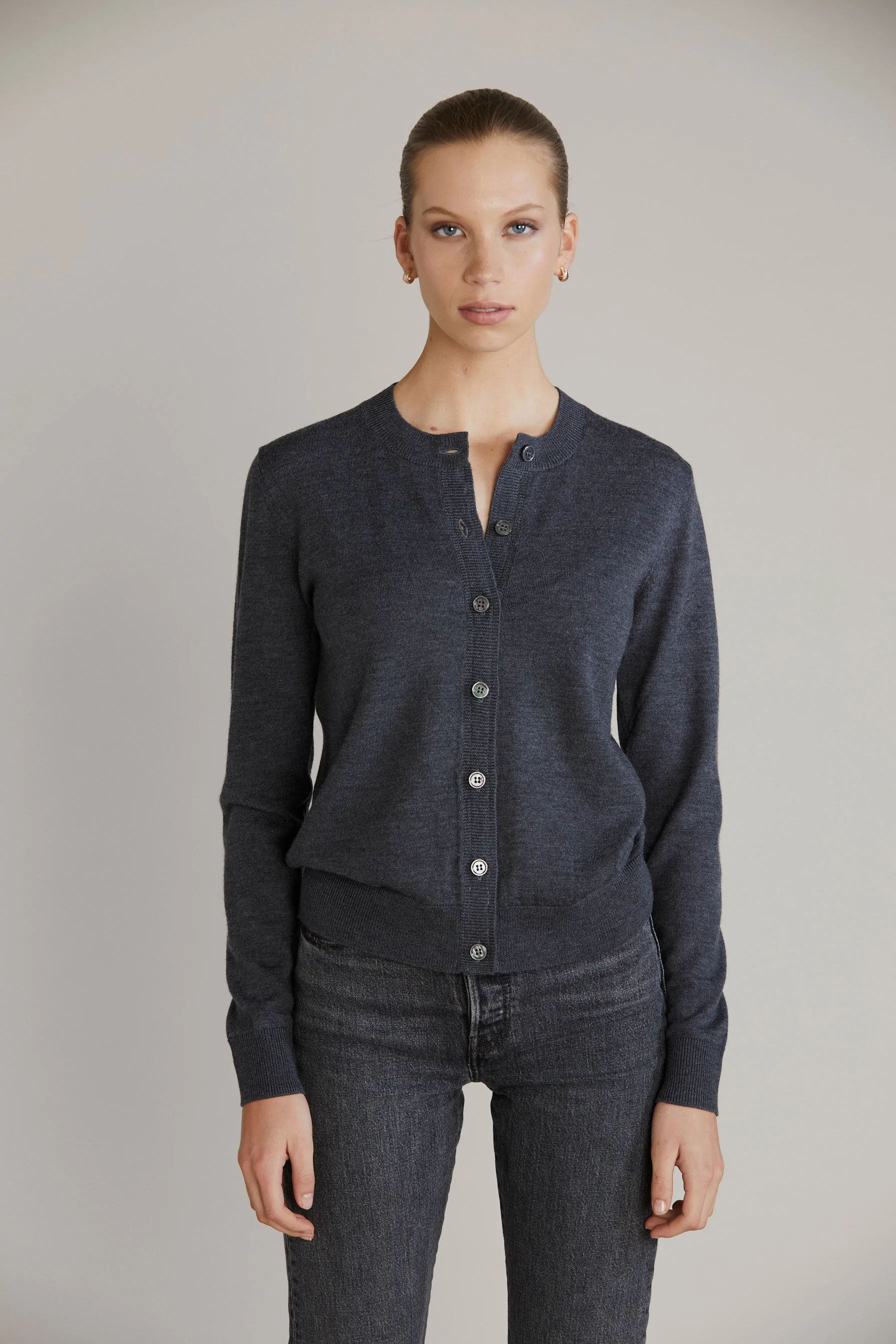 Sylvia Merino Cardigan - Charcoal