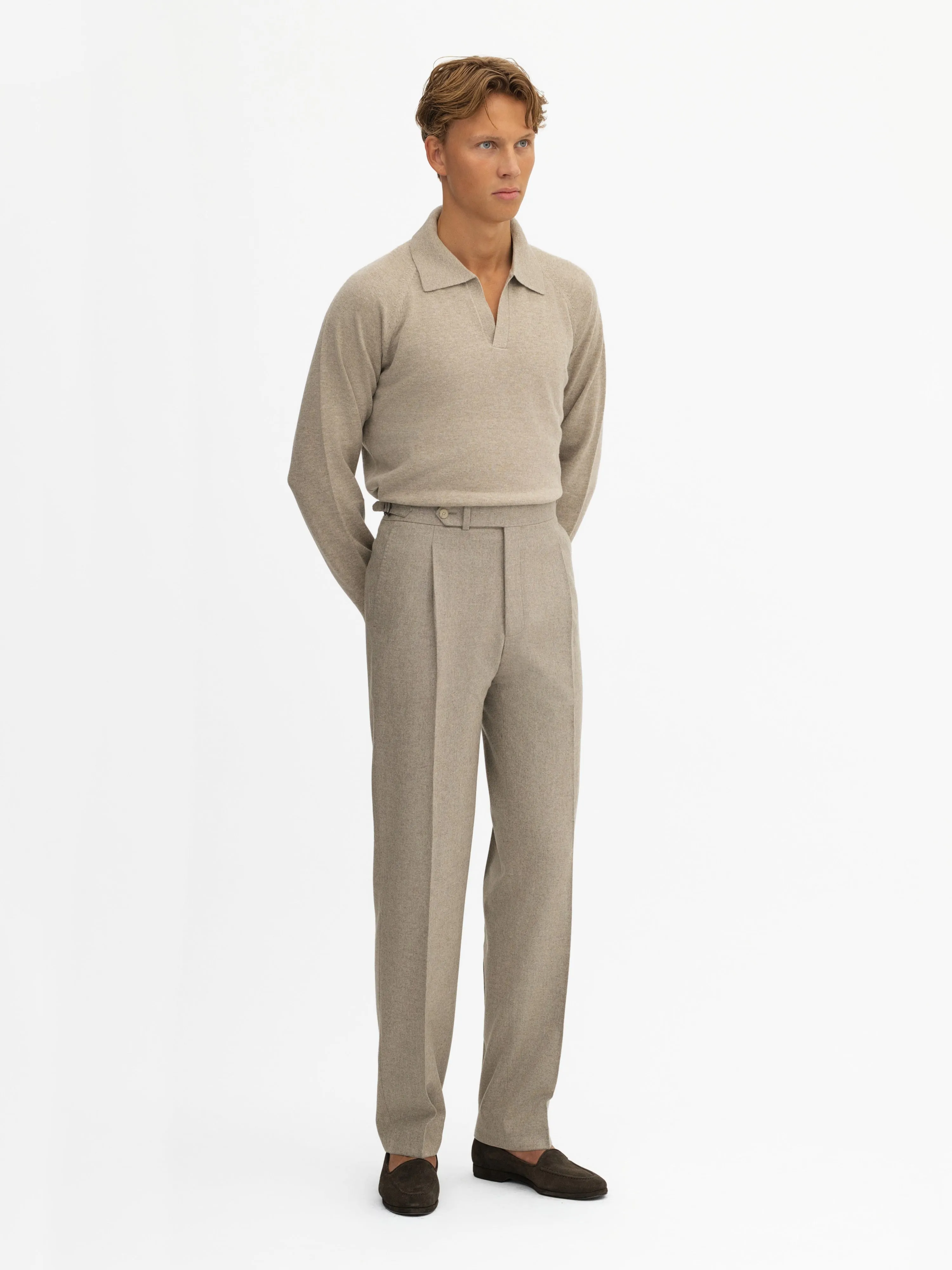 Taupe Merino Wool Cashmere Polo