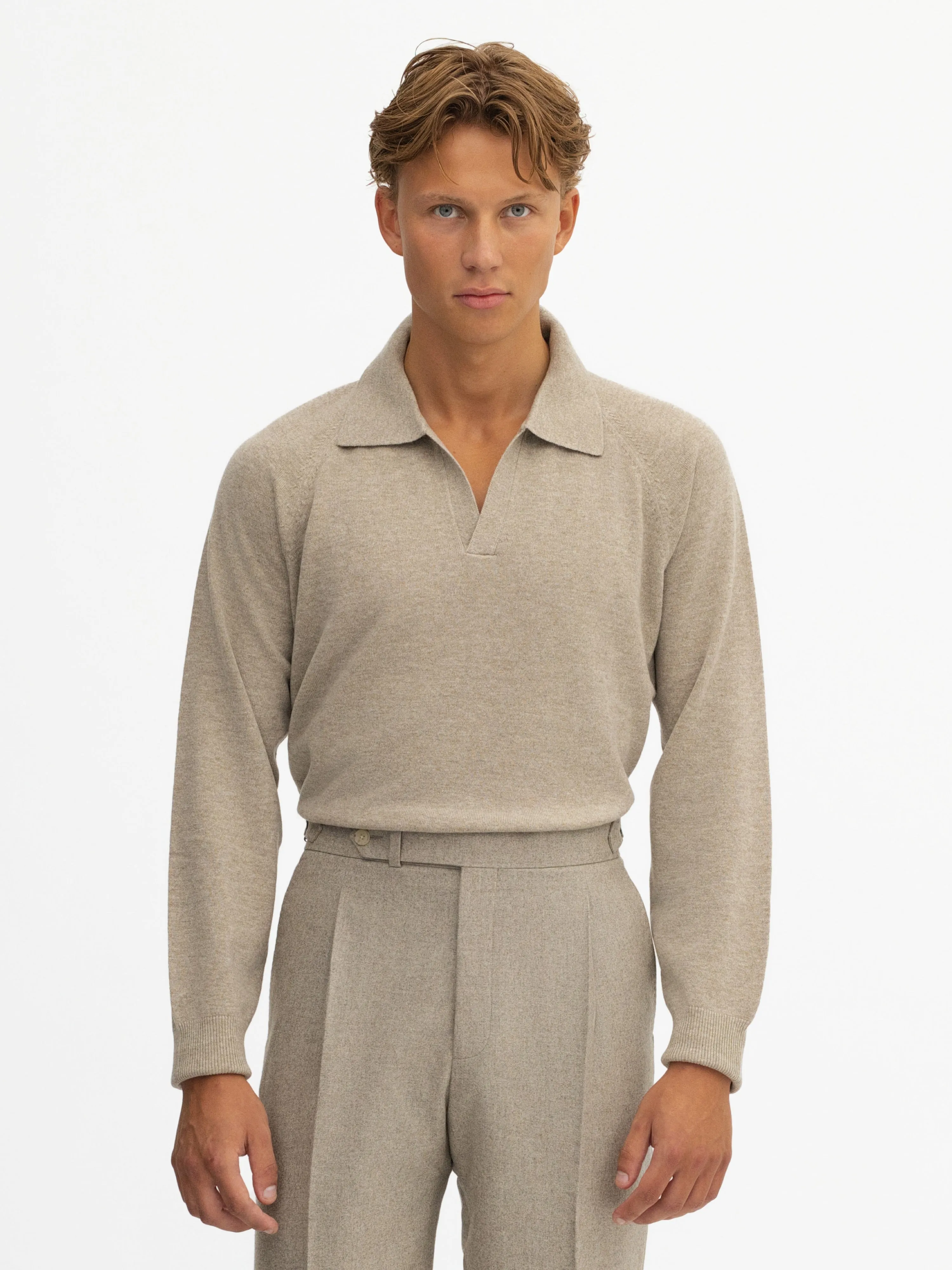 Taupe Merino Wool Cashmere Polo