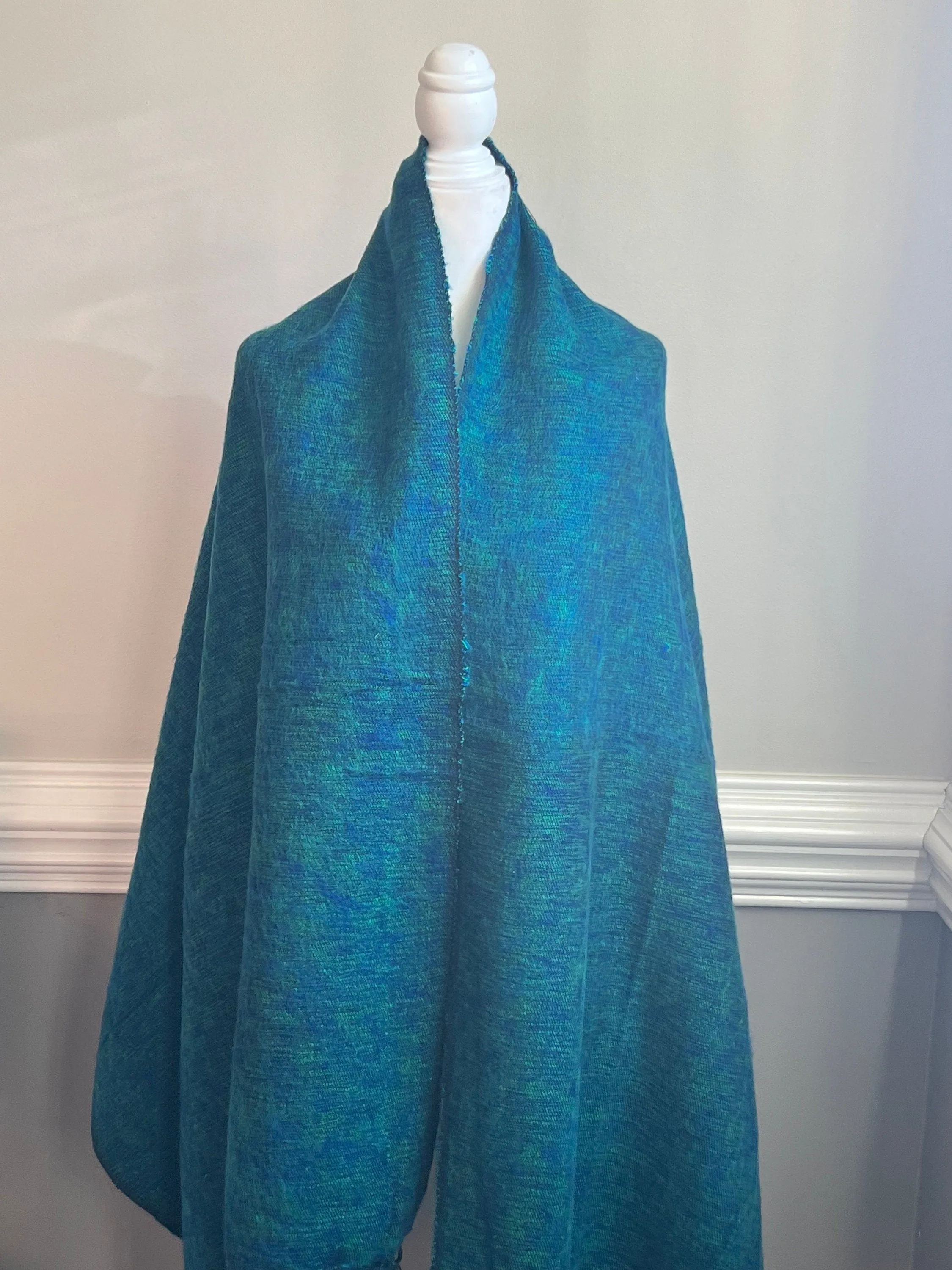 Teal green Handmade, Himalayan yak wool scarf/shawl/wrap/Hand loomed in Nepal