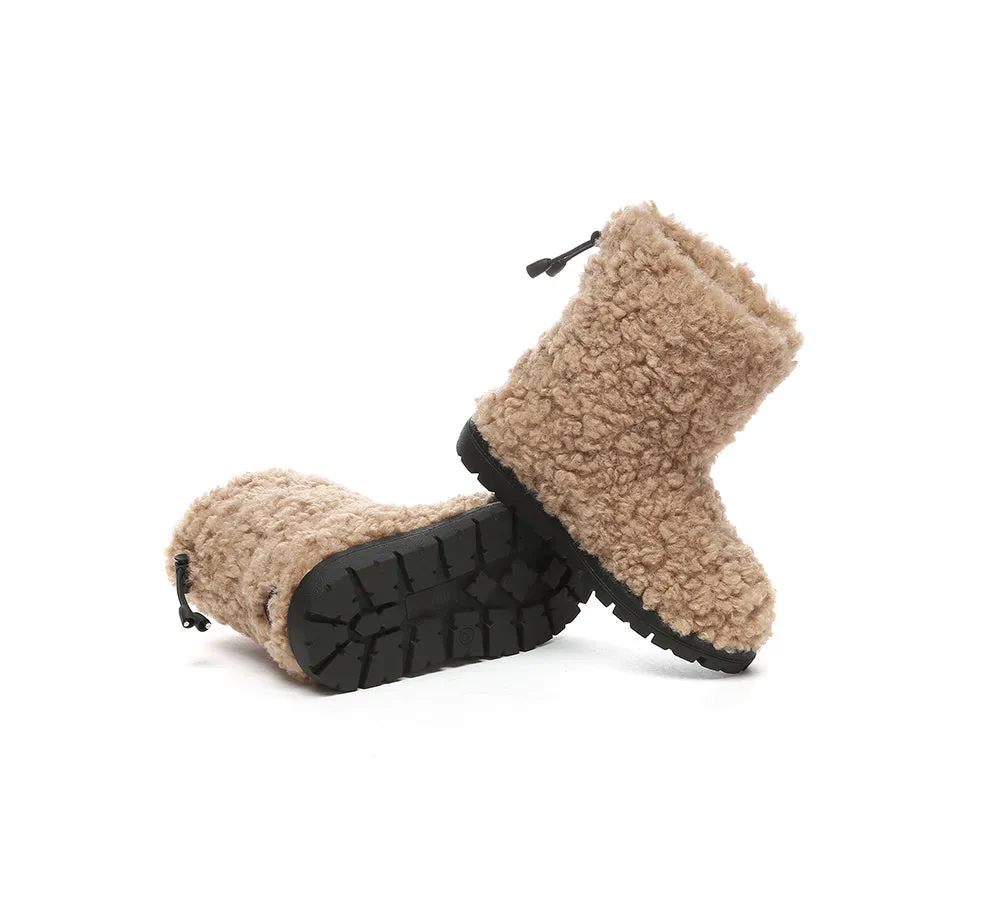 UGG Kids Sheepskin Wool Plush Drawstring Boots Peggy