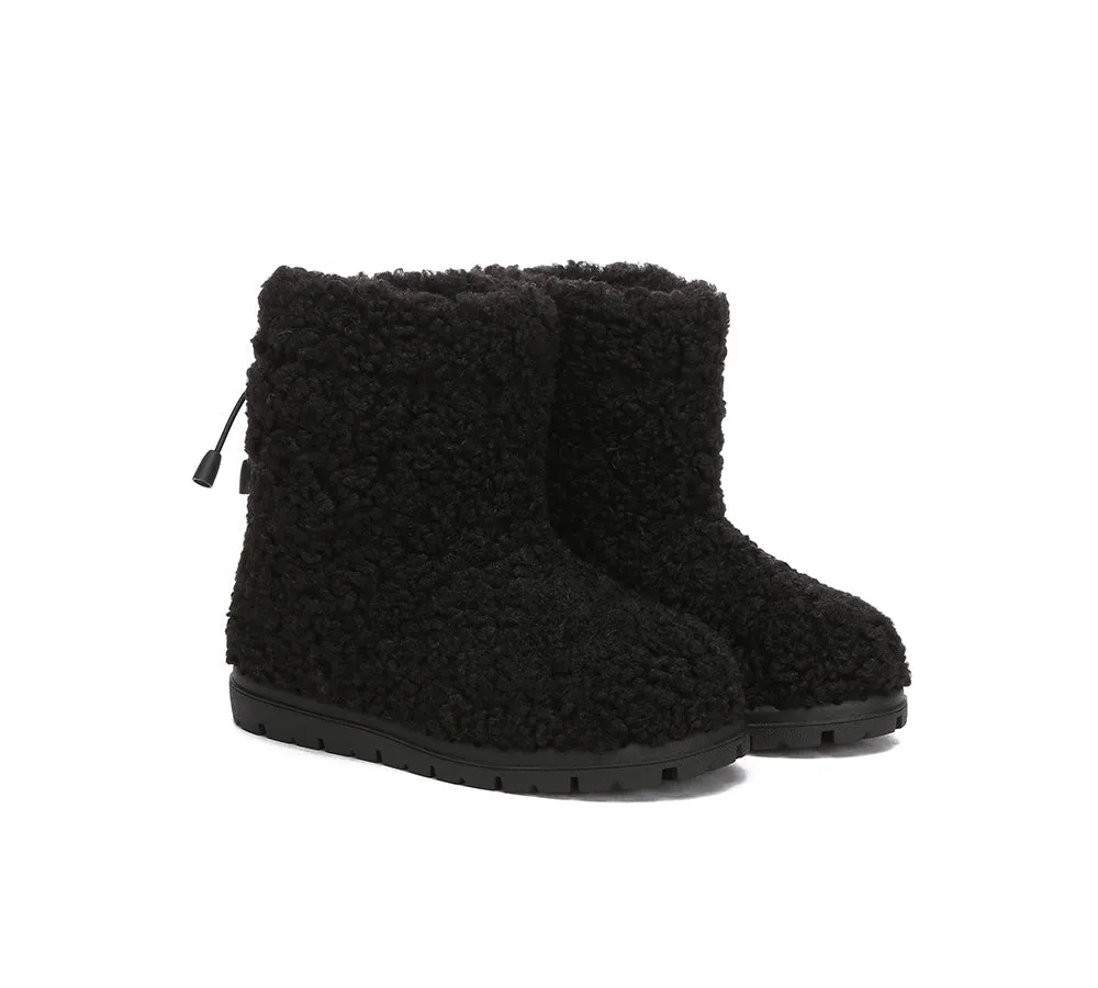 UGG Kids Sheepskin Wool Plush Drawstring Boots Peggy