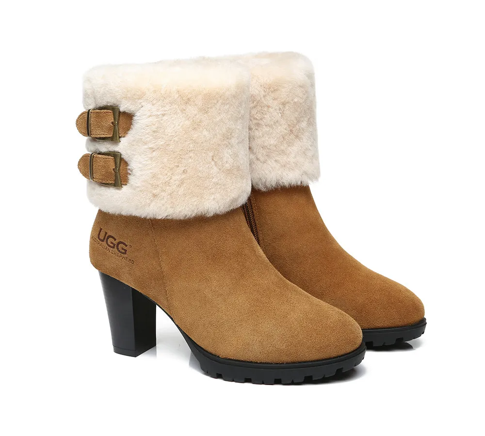 Women Shearling Zippered Heels Fashion Boots Candice