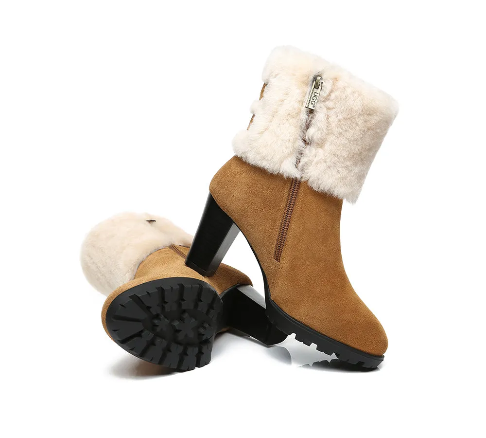 Women Shearling Zippered Heels Fashion Boots Candice