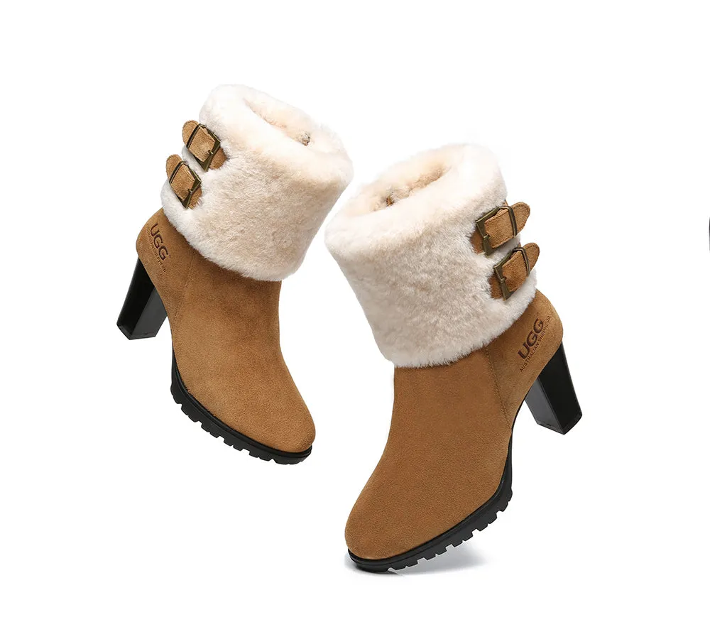 Women Shearling Zippered Heels Fashion Boots Candice