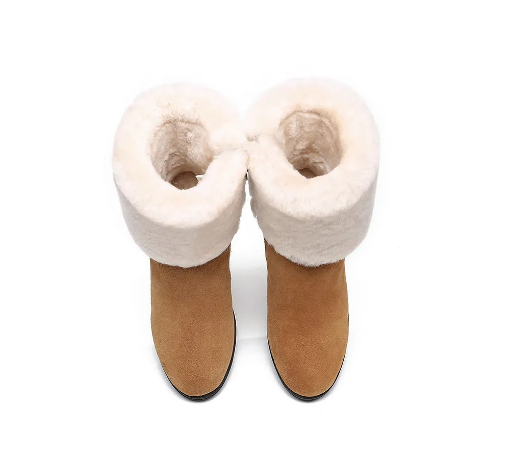 Women Shearling Zippered Heels Fashion Boots Candice