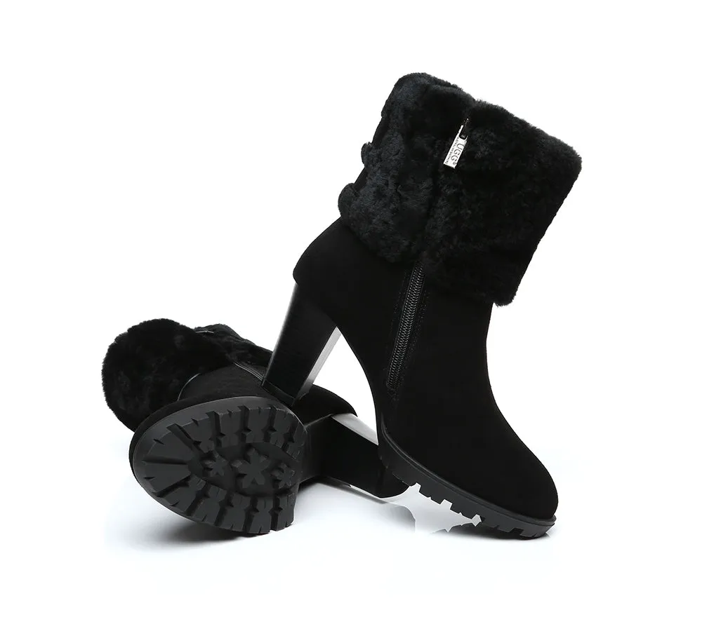 Women Shearling Zippered Heels Fashion Boots Candice