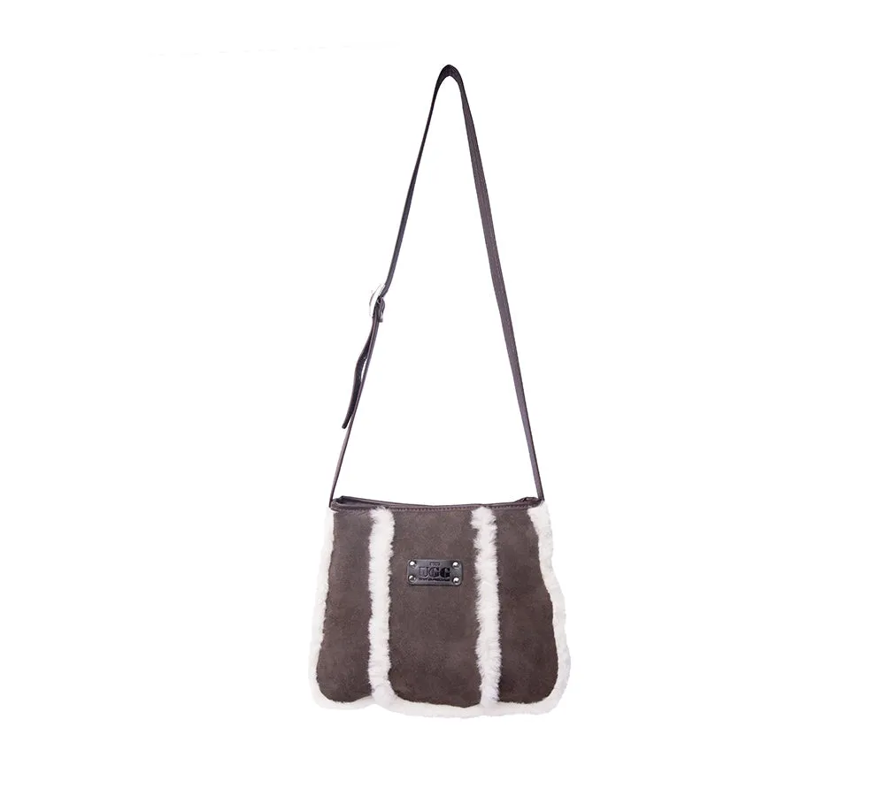 Women Sheepskin Wool Zip Shearling Lined Over Shoulder Bag