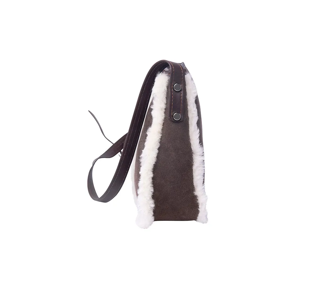 Women Sheepskin Wool Zip Shearling Lined Over Shoulder Bag