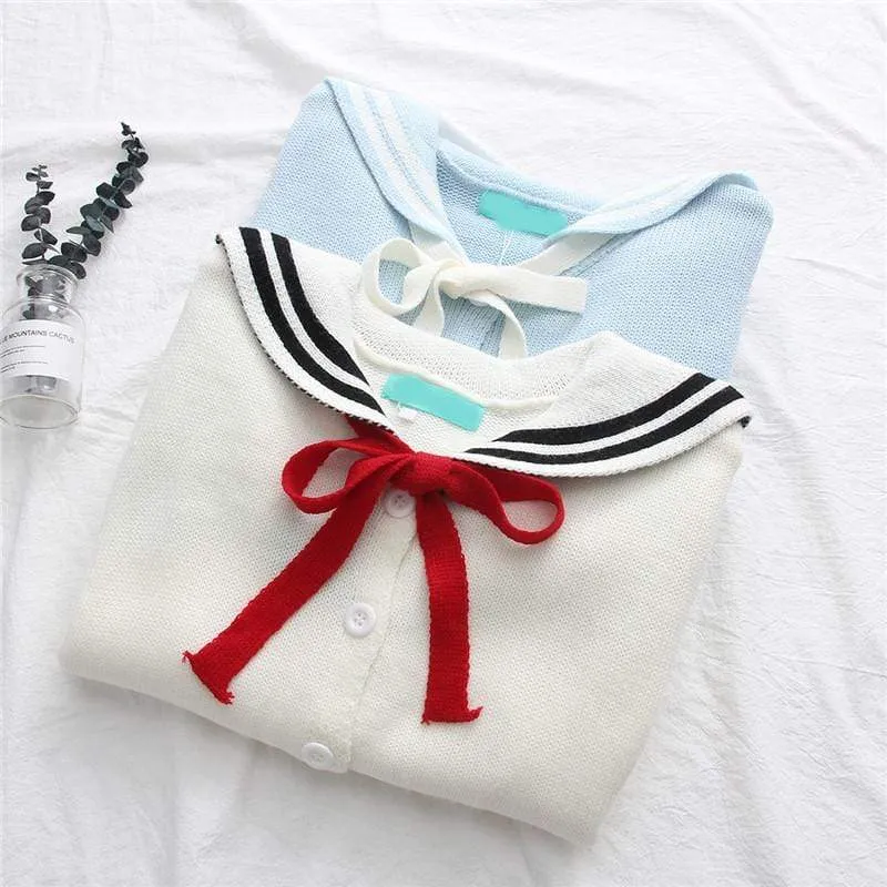 Women's Casual Sailor Collar Contrast Color Single-breasted Cardigans