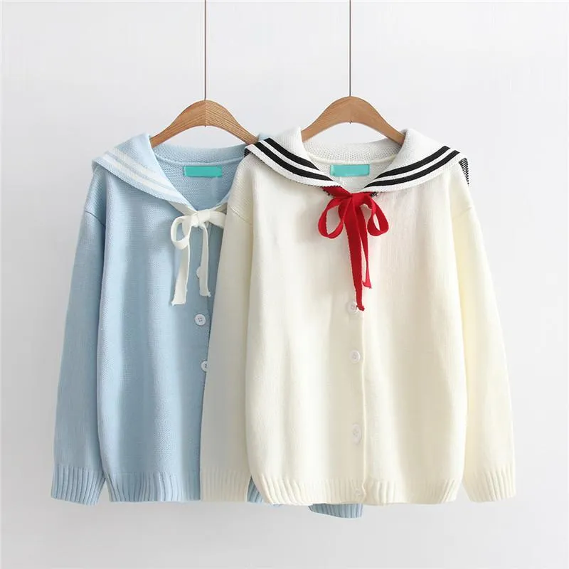 Women's Casual Sailor Collar Contrast Color Single-breasted Cardigans