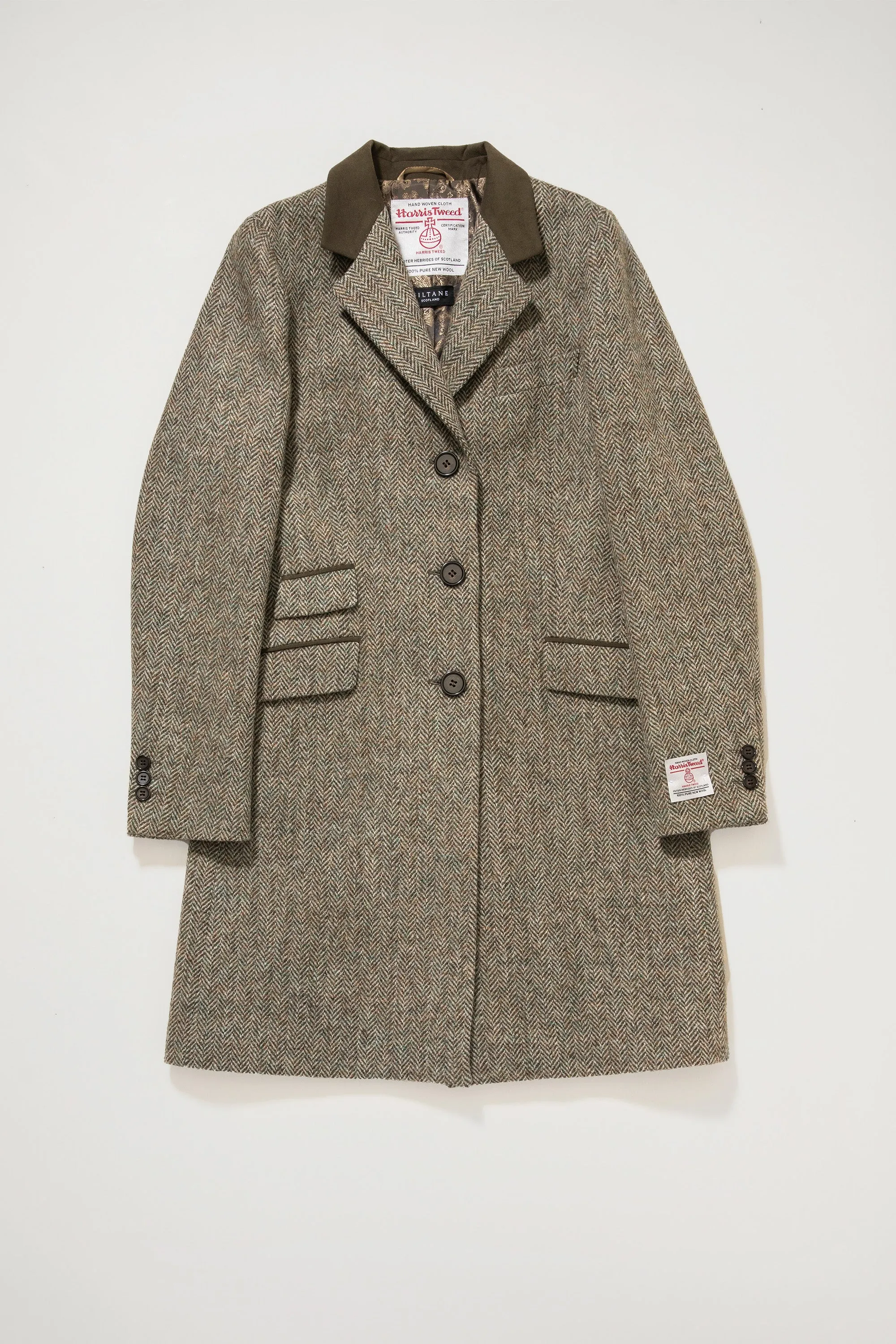 Women's Harris Tweed Tori Coat - Green Lovat Herringbone