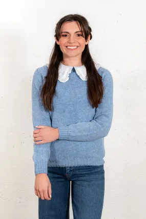 Womens Seamless Saddle Shoulder Shetland Jumper - Ice Blue