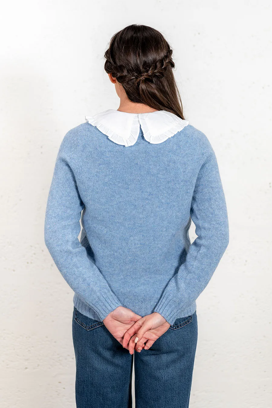 Womens Seamless Saddle Shoulder Shetland Jumper - Ice Blue