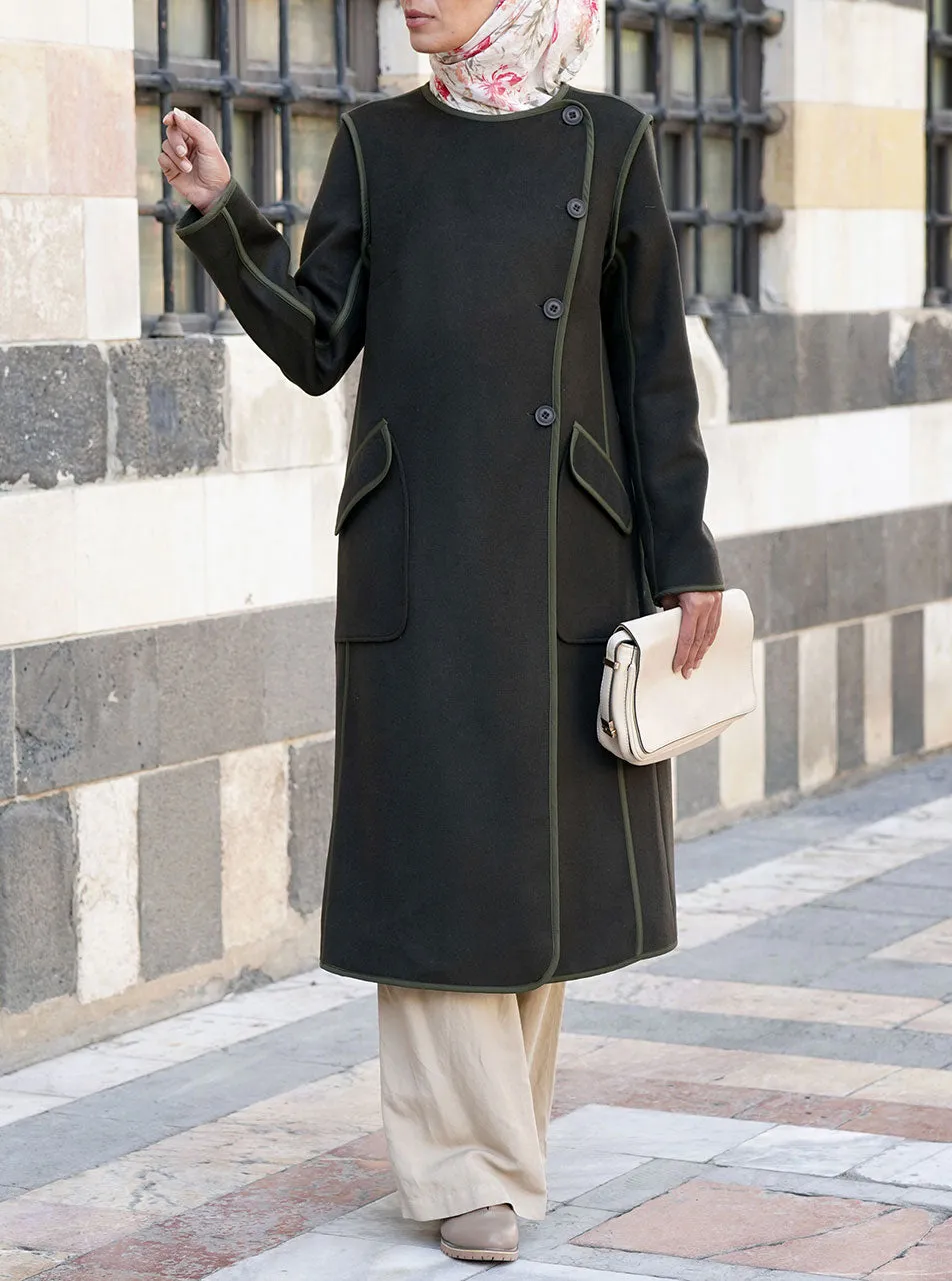 Wool Coat with Cotton Trim