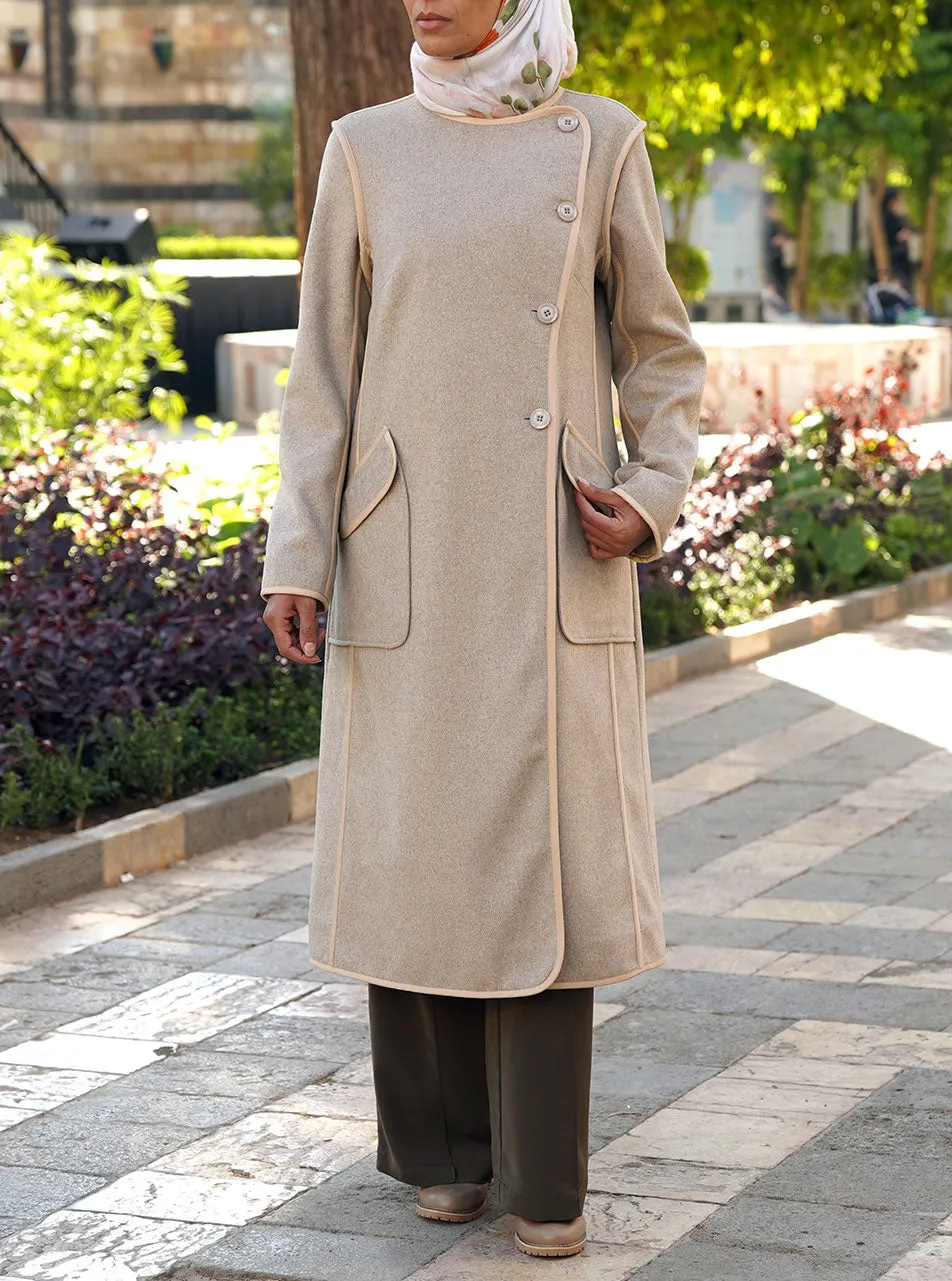 Wool Coat with Cotton Trim