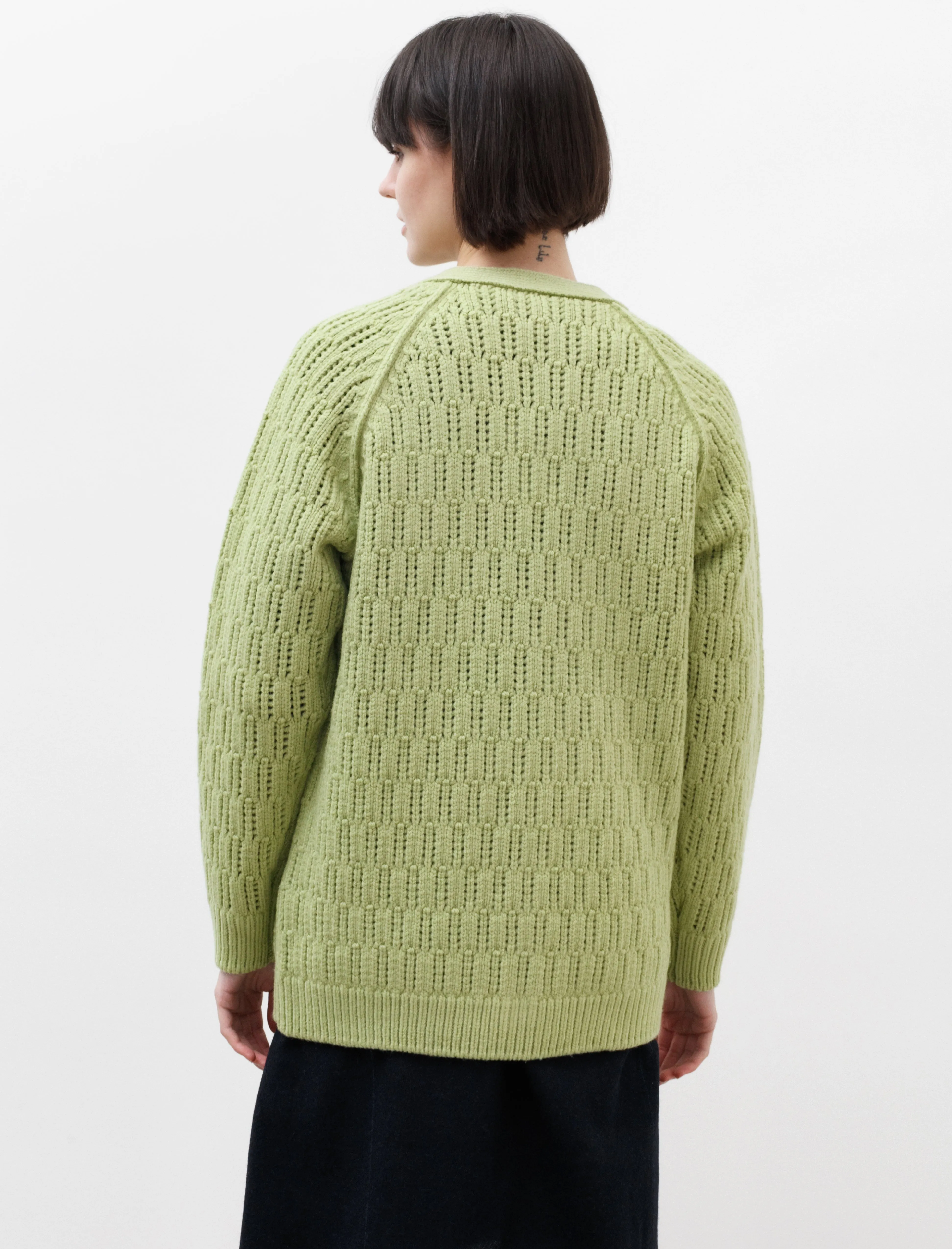 Wool Cord Rib Knit Cardigan Light Green