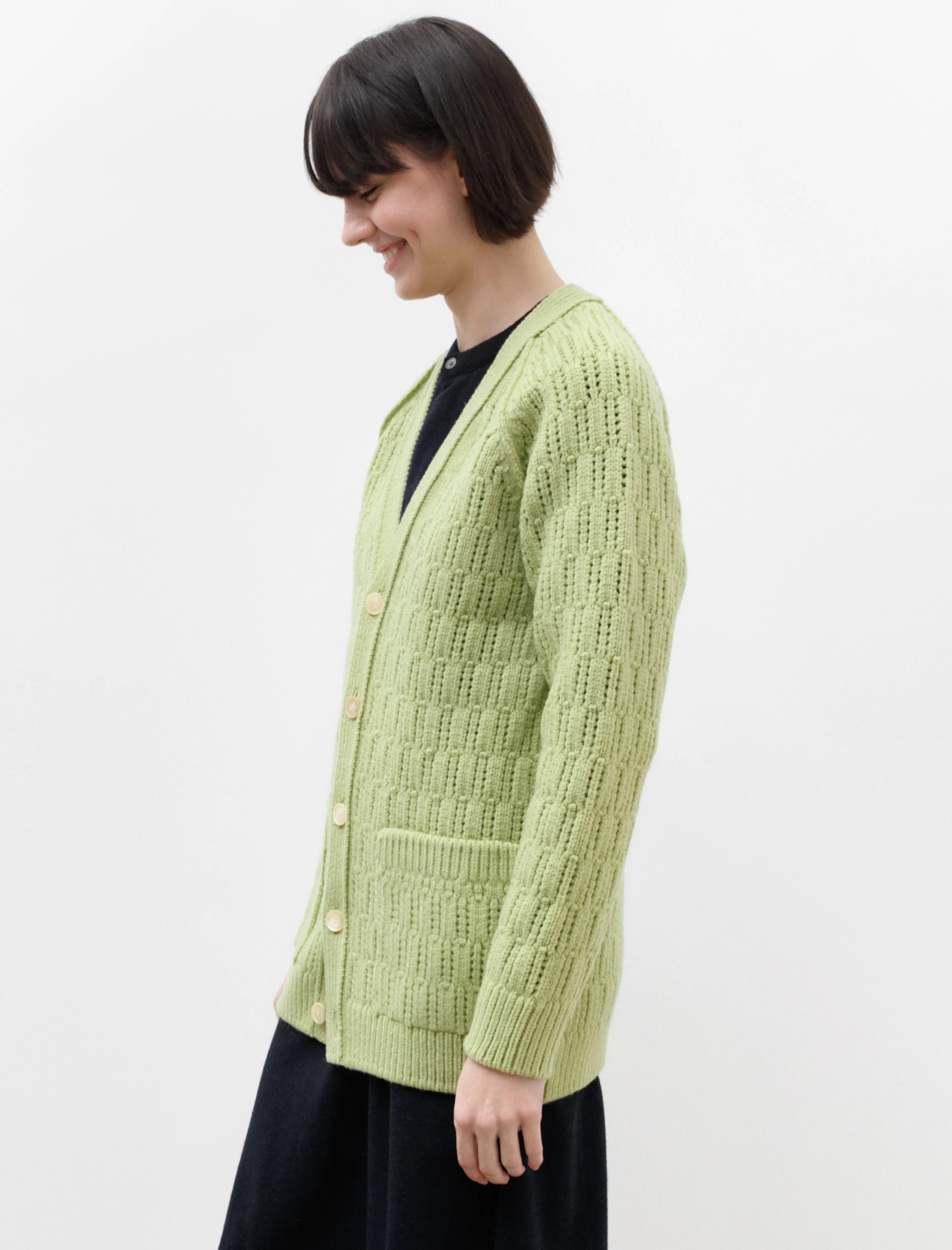 Wool Cord Rib Knit Cardigan Light Green